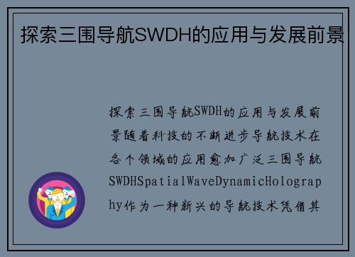 探索三围导航SWDH的应用与发展前景